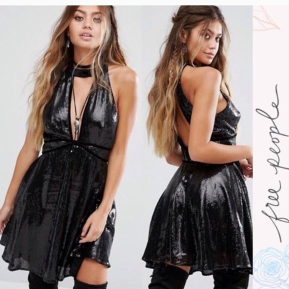 Sexy New Free People Sequined Halter Mini Dress - Picture 2 of 8